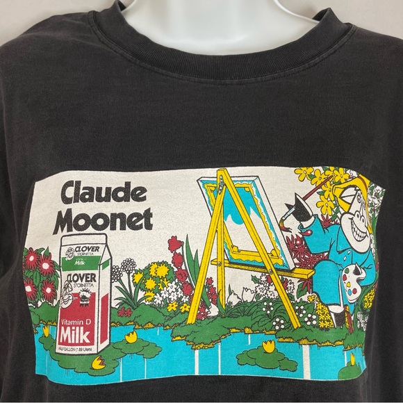 Black Claude Moonet Shirt Clo the Cow Artist Mullet Crop T-Shirt Funny Graphic - Picture 8 of 14